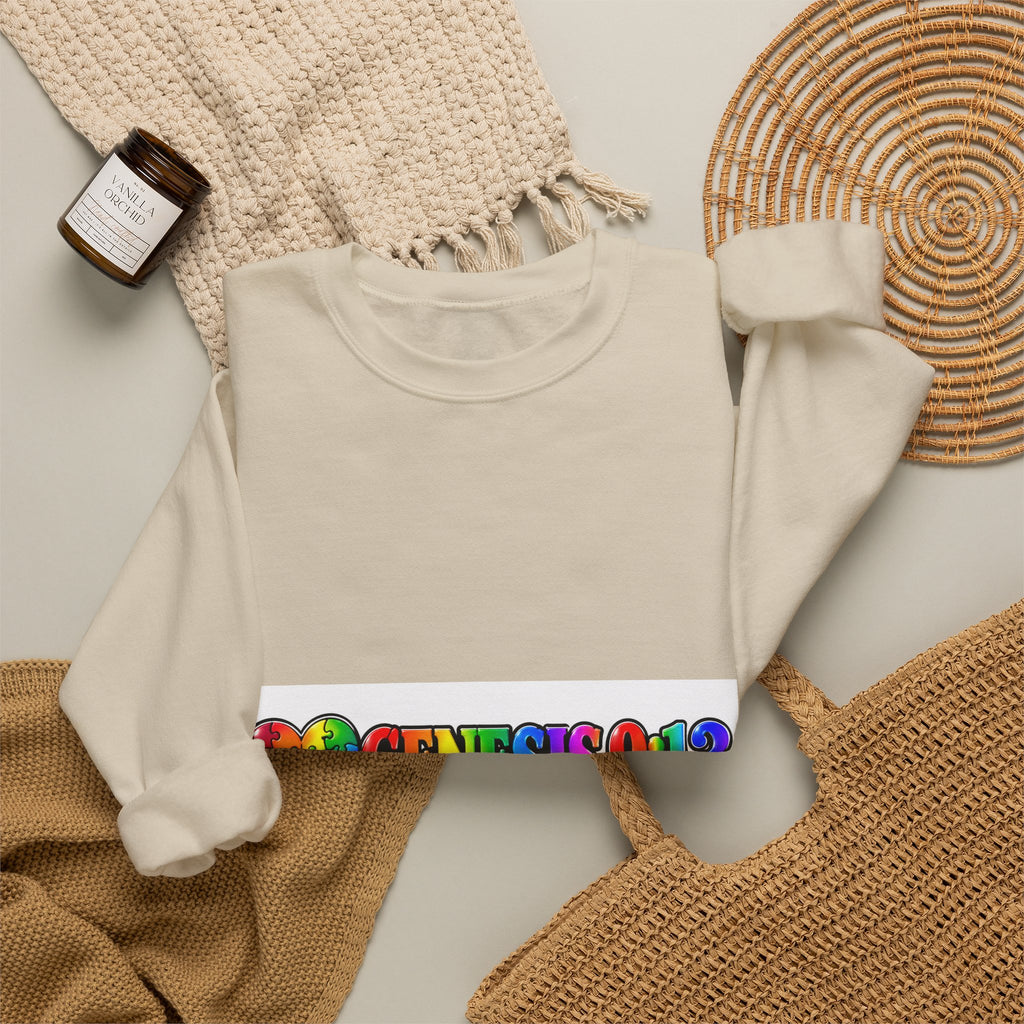 Crewneck Sweatshirt — Rainbow Heart "Genesis 3:19" Christian Faith Pride Pullover