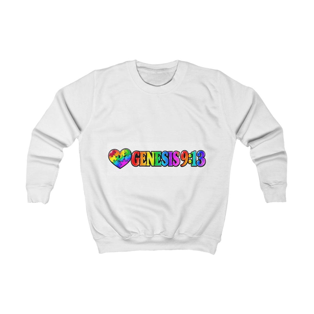Kids Sweatshirt - Rainbow Heart Genesis 9:13 Scripture Crewneck