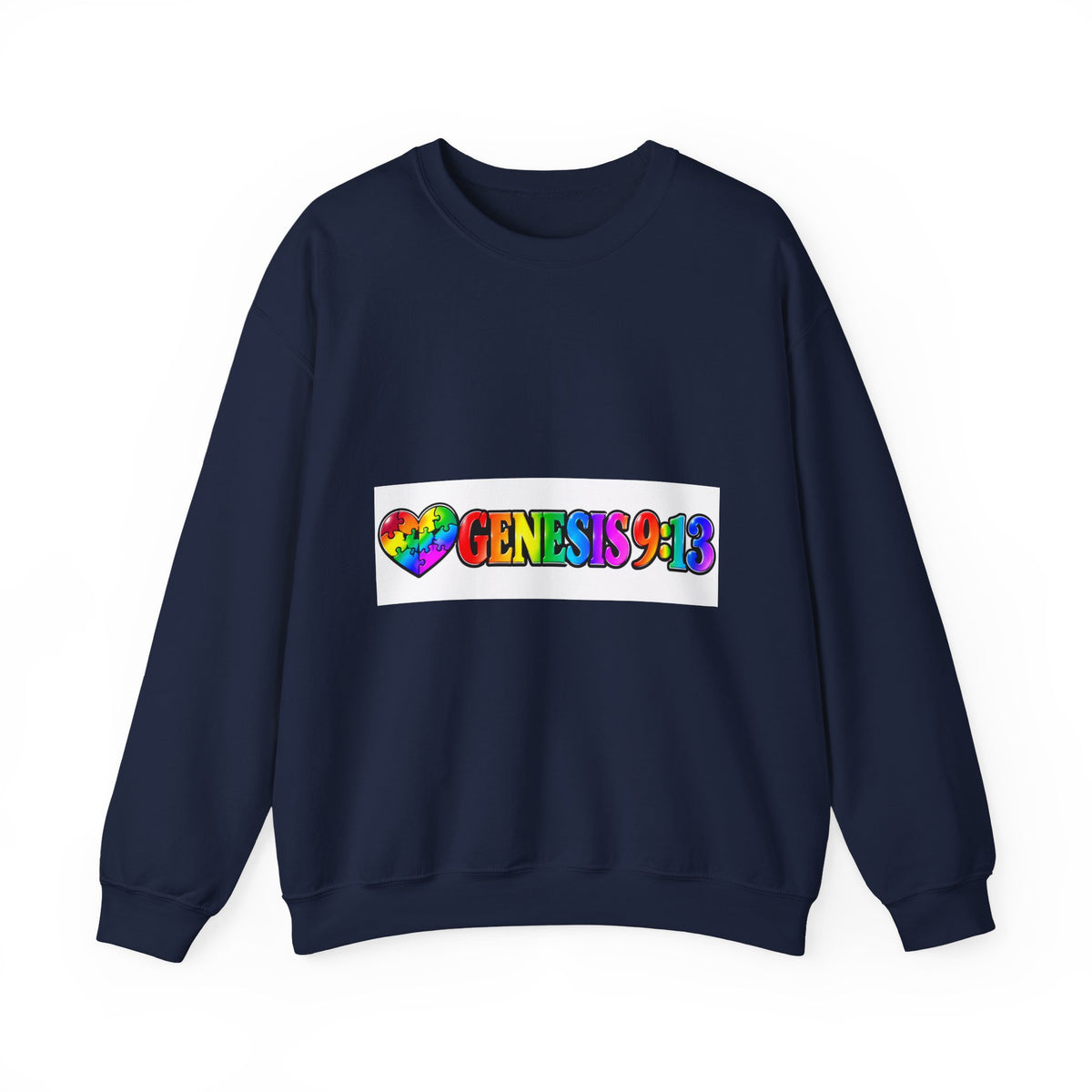 Crewneck Sweatshirt — Rainbow Heart "Genesis 3:19" Christian Faith Pride Pullover