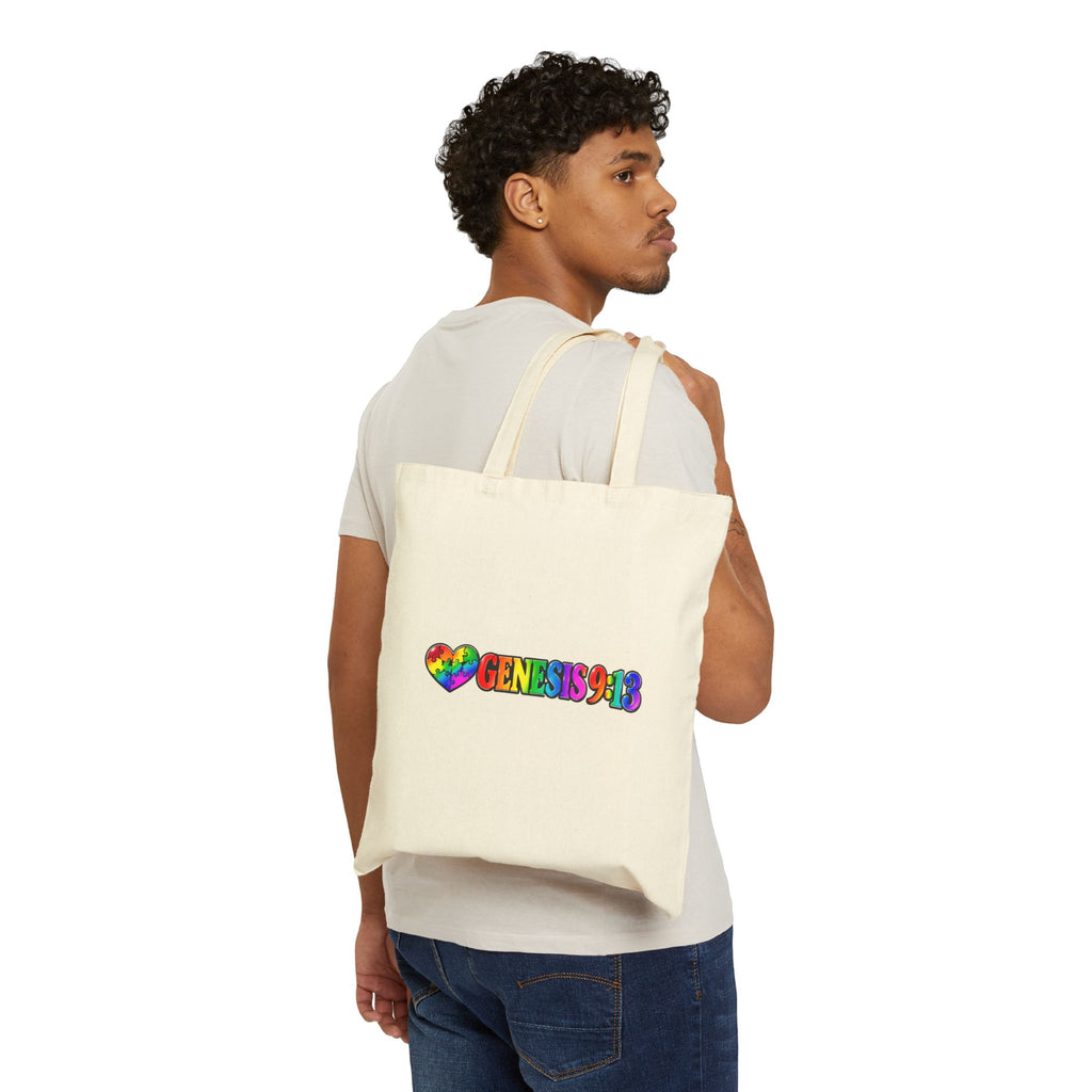 Tote Bag — Rainbow Heart "Genesis 9:13 Canvas Tote (Pride Faith Gift)