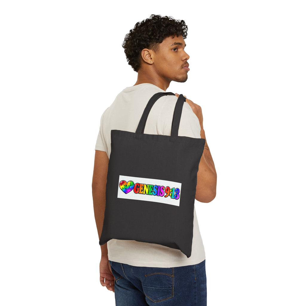 Tote Bag — Rainbow Heart "Genesis 9:13 Canvas Tote (Pride Faith Gift)