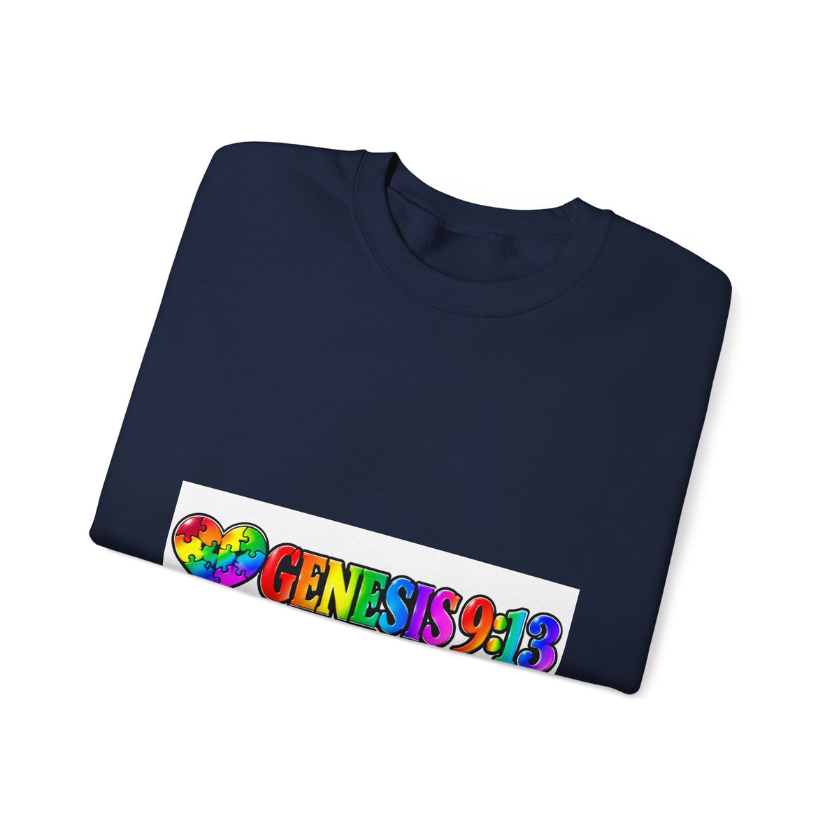 Crewneck Sweatshirt — Rainbow Heart "Genesis 3:19" Christian Faith Pride Pullover