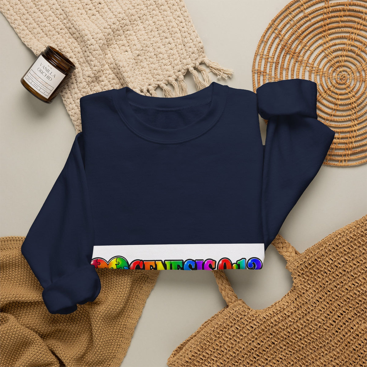 Crewneck Sweatshirt — Rainbow Heart "Genesis 3:19" Christian Faith Pride Pullover