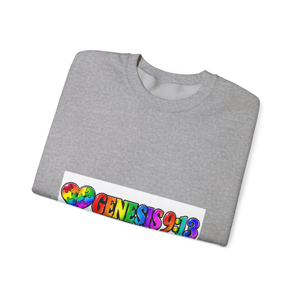 Crewneck Sweatshirt — Rainbow Heart "Genesis 3:19" Christian Faith Pride Pullover