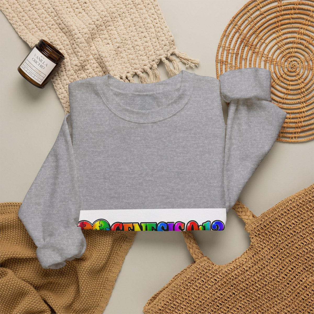 Crewneck Sweatshirt — Rainbow Heart "Genesis 3:19" Christian Faith Pride Pullover