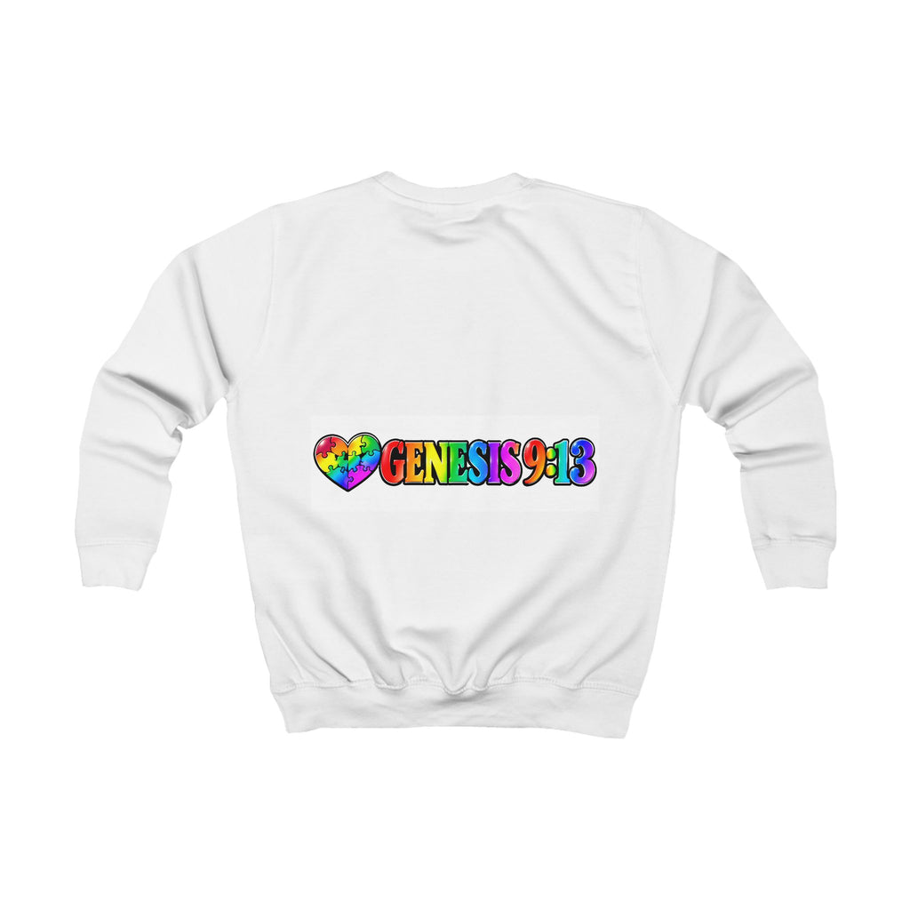 Kids Sweatshirt - Rainbow Heart Genesis 9:13 Scripture Crewneck