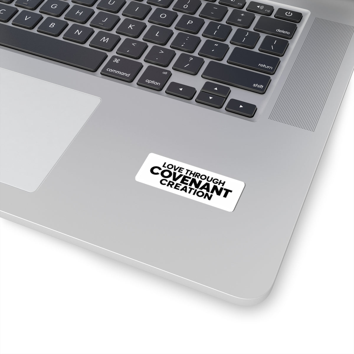 Love Through Covenant Creation Sticker — Black Typography Kiss-Cut Sticker