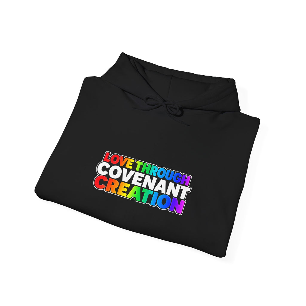 Covenant Creation Rainbow Text Hoodie — Inspirational Faith Graphic Sweatshirt