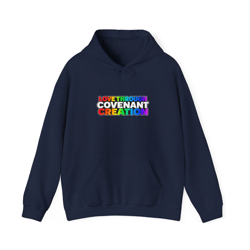 Covenant Creation Rainbow Text Hoodie — Inspirational Faith Graphic Sweatshirt