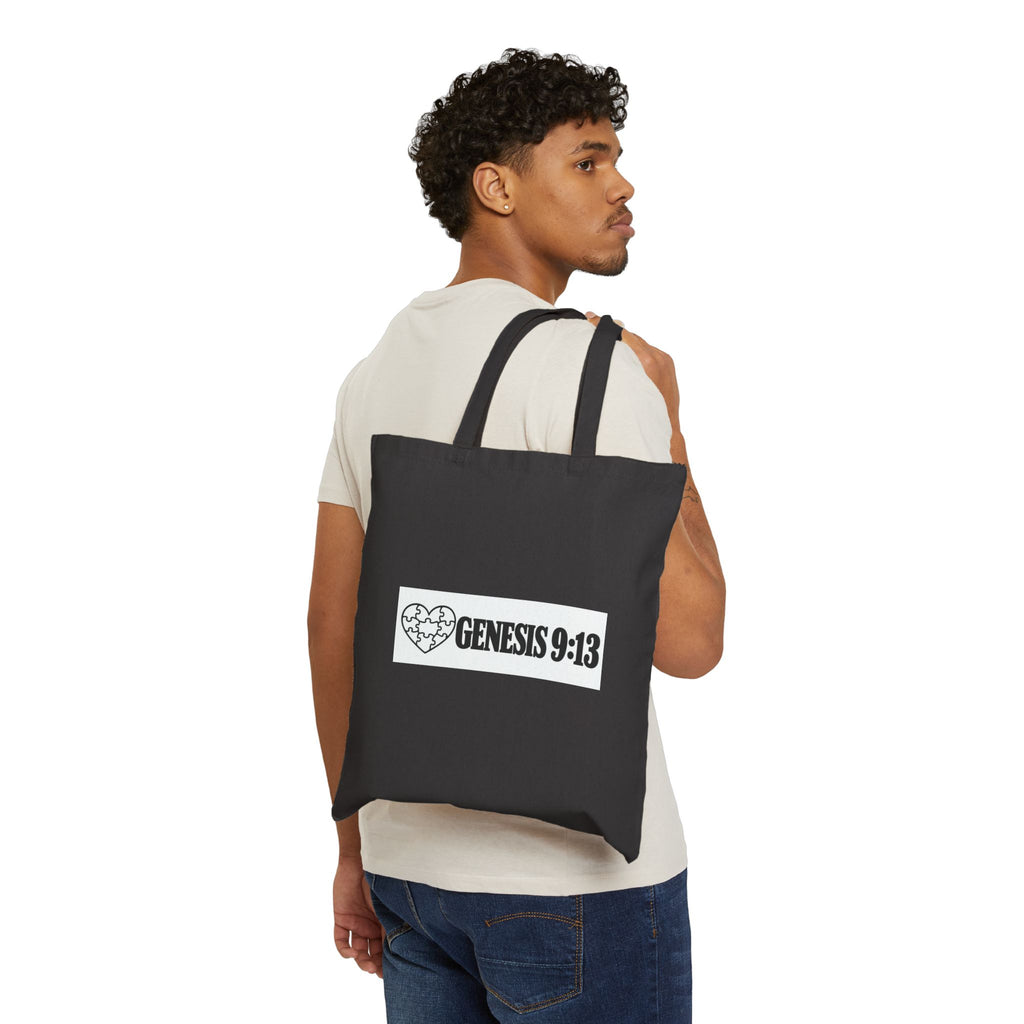 Tote Bag — "Genesis 9:13" Heart Scripture Canvas Tote | Faith-Based Grocery & Everyday Shopper
