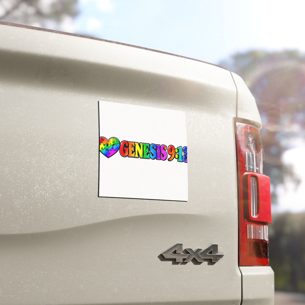 Genesis 9:13 Rainbow Puzzle Heart Car Magnet — Christian Faith & Autism Awareness