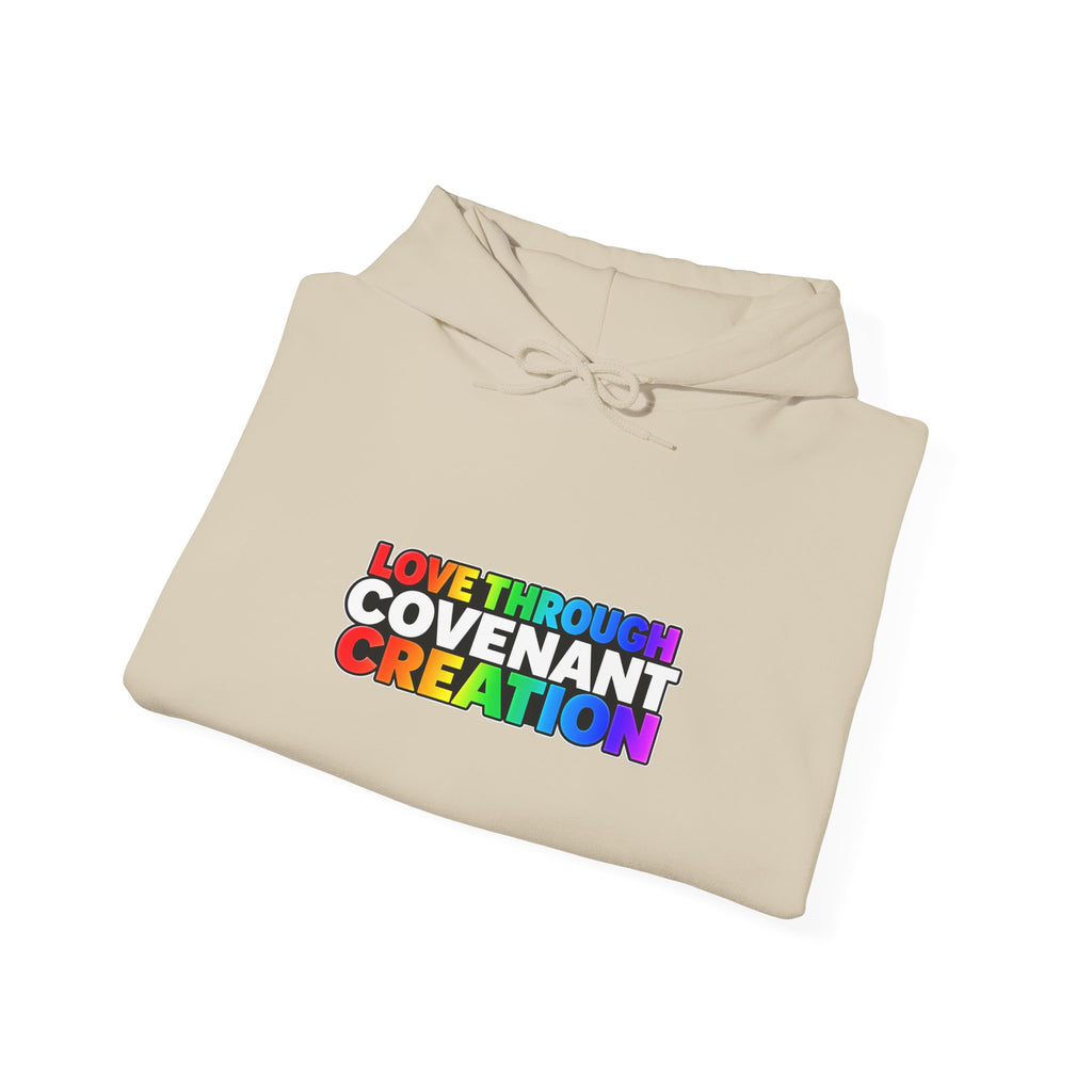 Covenant Creation Rainbow Text Hoodie — Inspirational Faith Graphic Sweatshirt