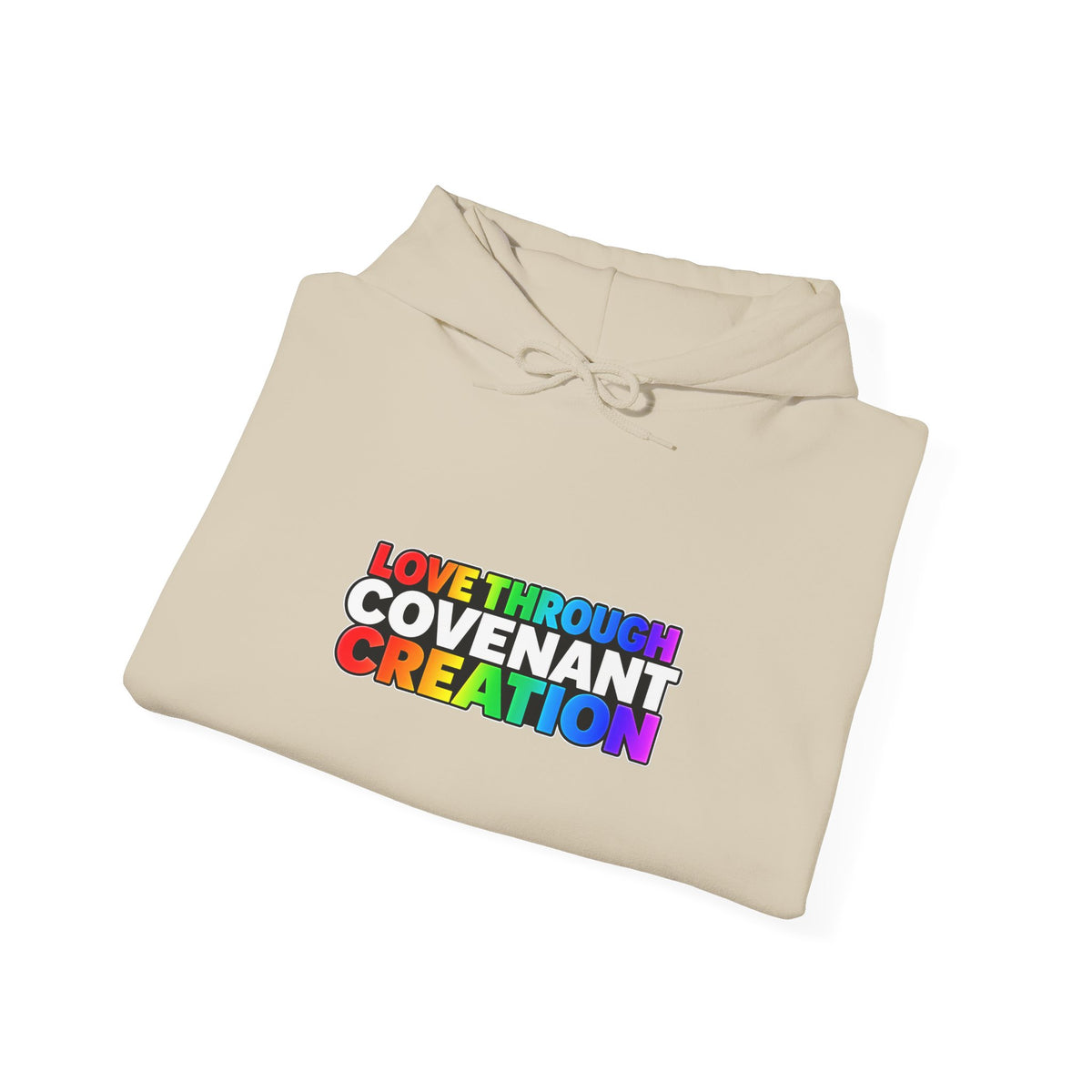 Covenant Creation Rainbow Text Hoodie — Inspirational Faith Graphic Sweatshirt