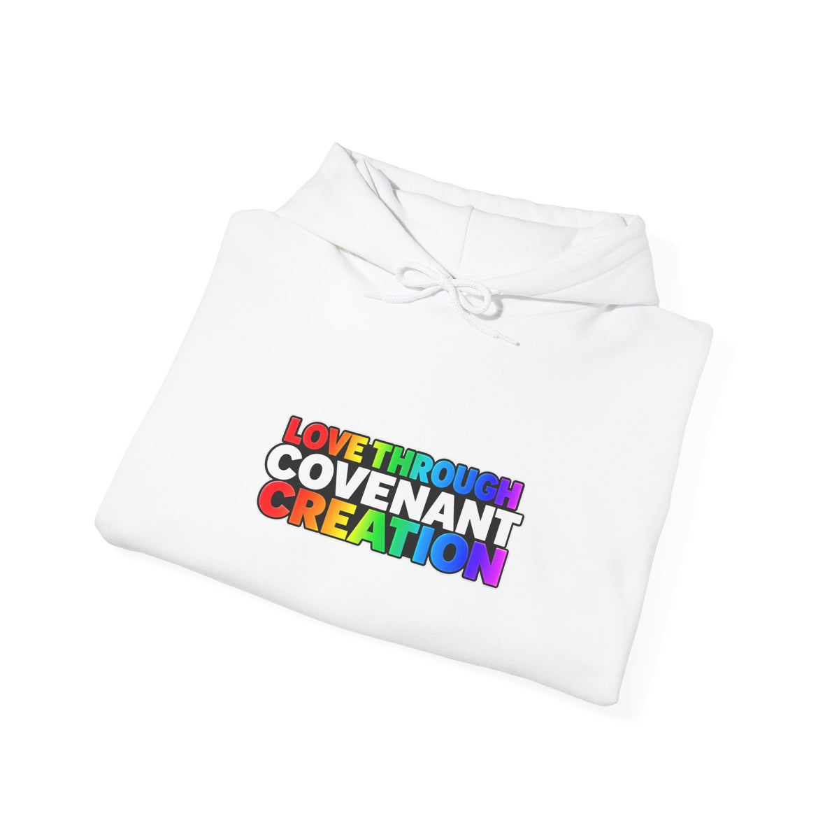 Covenant Creation Rainbow Text Hoodie — Inspirational Faith Graphic Sweatshirt