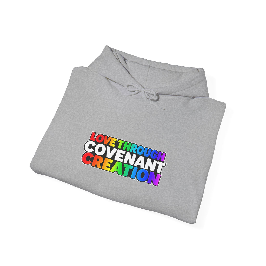 Covenant Creation Rainbow Text Hoodie — Inspirational Faith Graphic Sweatshirt