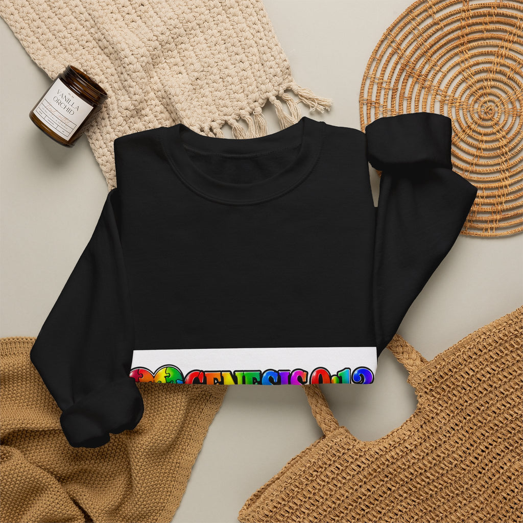 Crewneck Sweatshirt — Rainbow Heart "Genesis 3:19" Christian Faith Pride Pullover