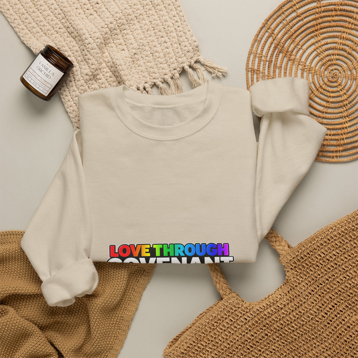 Covenant Creation Rainbow Crewneck Sweatshirt — "Love Through Covenant Creation"