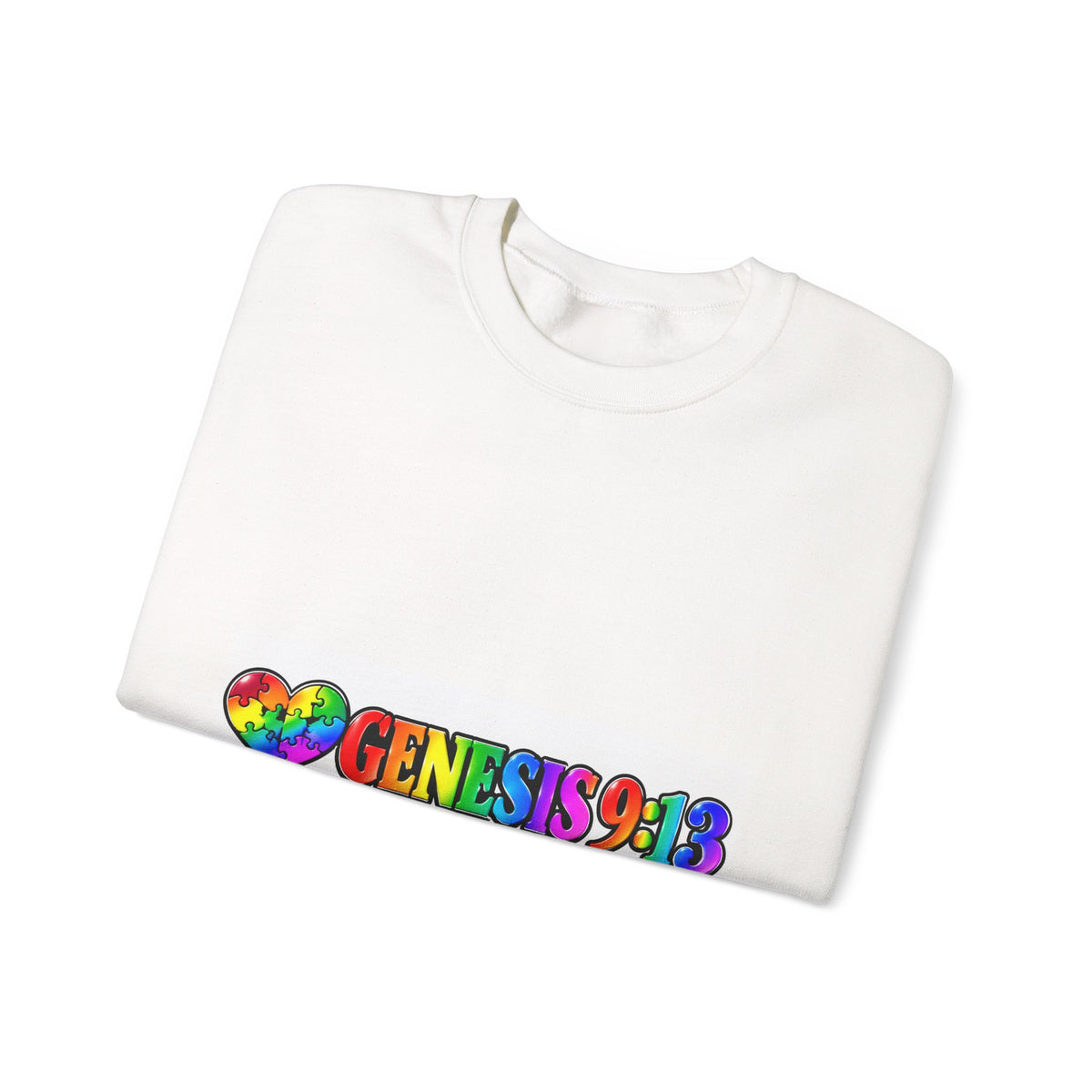 Crewneck Sweatshirt — Rainbow Heart "Genesis 3:19" Christian Faith Pride Pullover