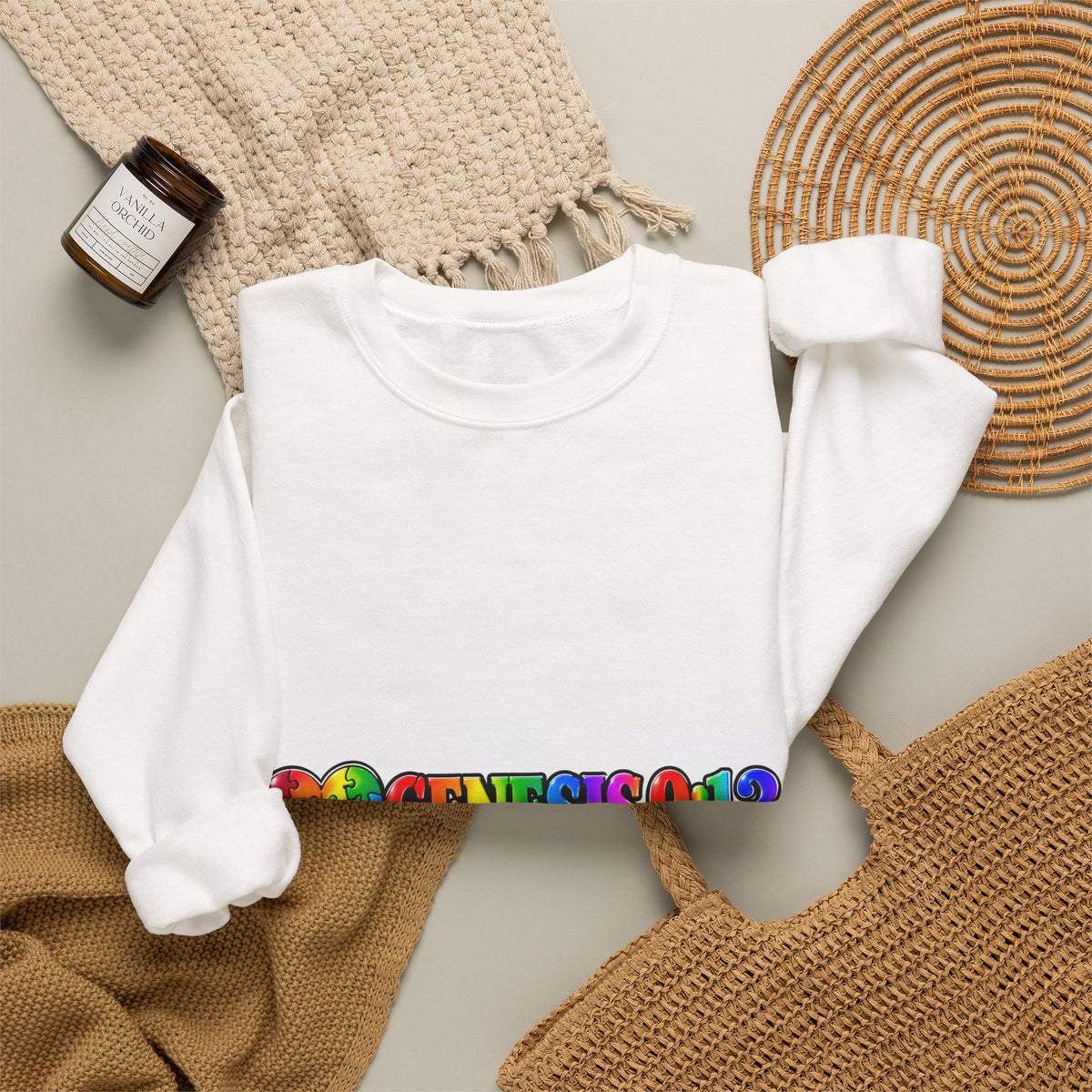 Crewneck Sweatshirt — Rainbow Heart "Genesis 3:19" Christian Faith Pride Pullover