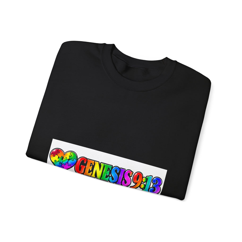 Crewneck Sweatshirt — Rainbow Heart "Genesis 3:19" Christian Faith Pride Pullover