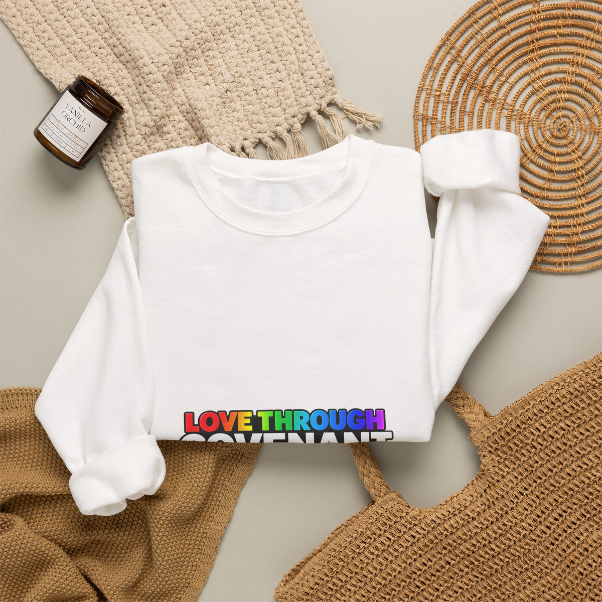 Covenant Creation Rainbow Crewneck Sweatshirt — "Love Through Covenant Creation"