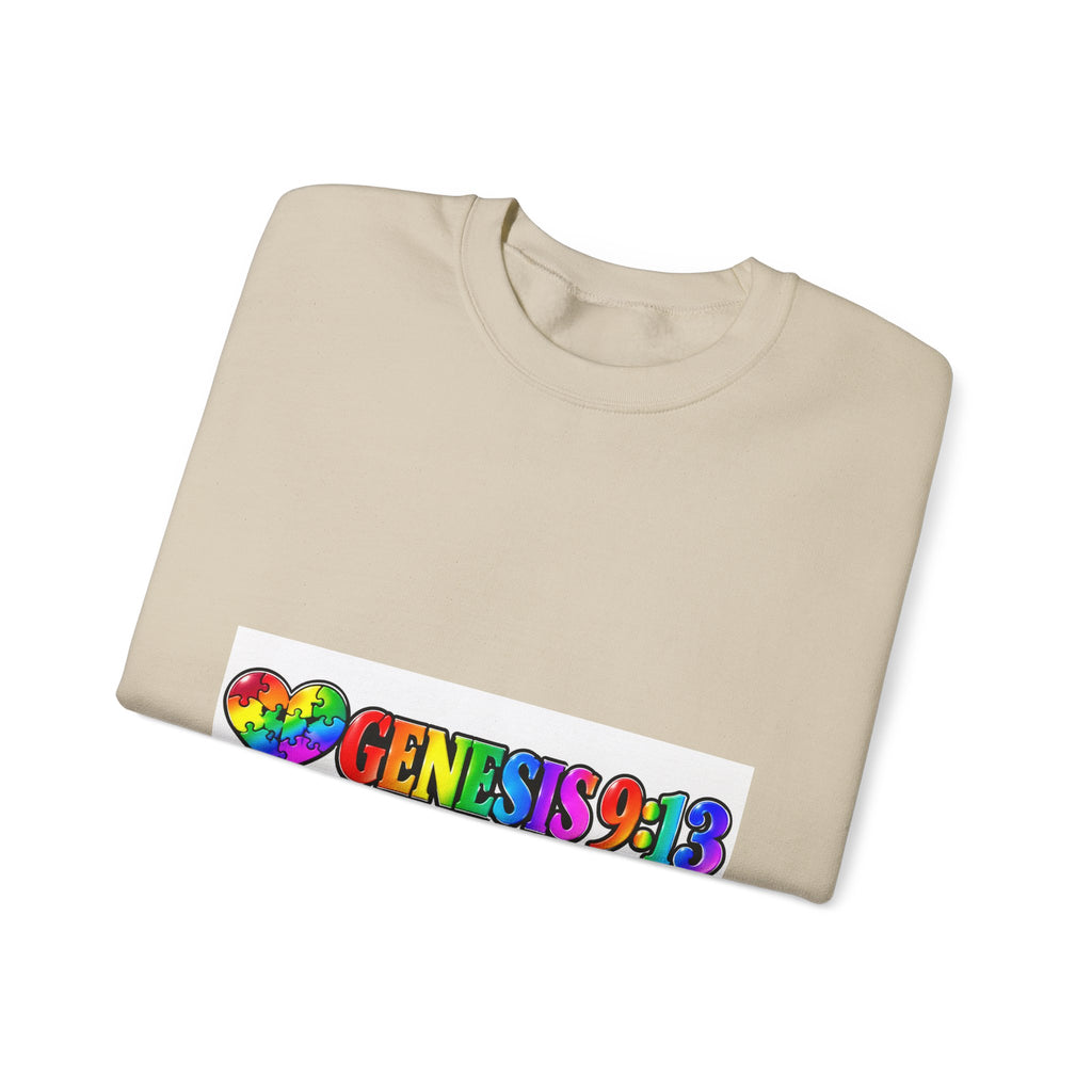 Crewneck Sweatshirt — Rainbow Heart "Genesis 3:19" Christian Faith Pride Pullover